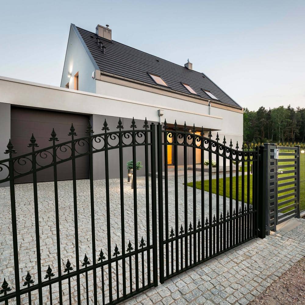 ALEKO Prague Style 18 ft. x 6 ft. Black Steel Dual Driveway Fence Gate