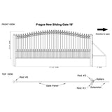 ALEKO 23 ft. x 6 ft. x 18 ft. Black Steel Single Sliding Driveway Gate Prague Style with Pedestrian Gate 5 ft. Fence Gate