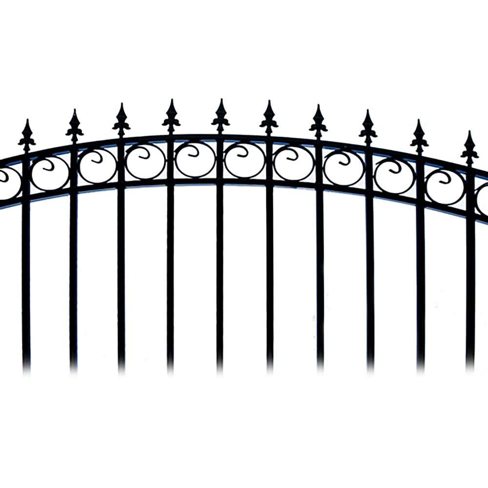 ALEKO 23 ft. x 6 ft. x 18 ft. Black Steel Single Sliding Driveway Gate Prague Style with Pedestrian Gate 5 ft. Fence Gate