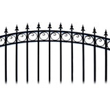 ALEKO 23 ft. x 6 ft. x 18 ft. Black Steel Single Sliding Driveway Gate Prague Style with Pedestrian Gate 5 ft. Fence Gate