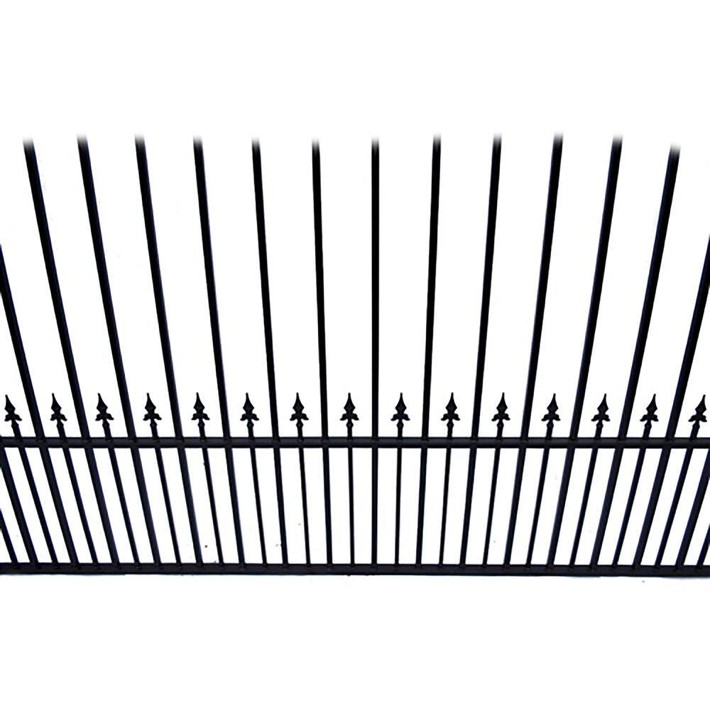 ALEKO 23 ft. x 6 ft. x 18 ft. Black Steel Single Sliding Driveway Gate Prague Style with Pedestrian Gate 5 ft. Fence Gate