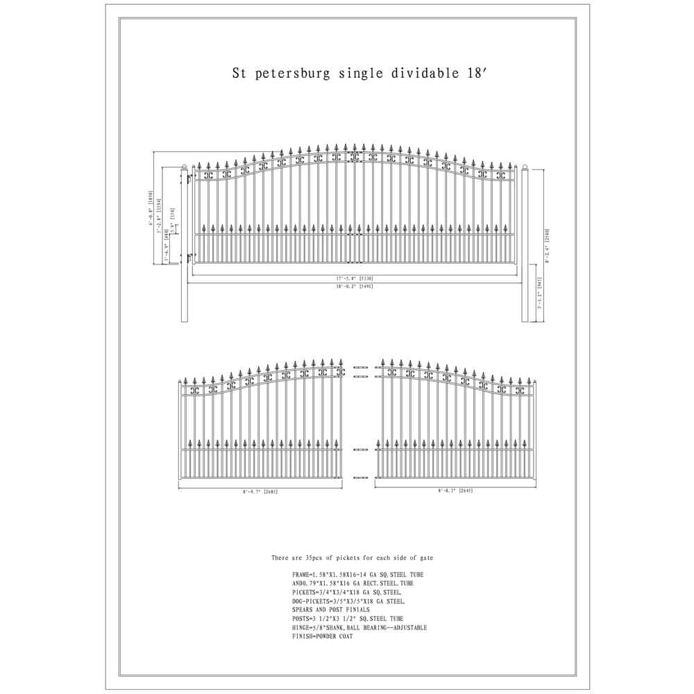 ALEKO St. Louis 18 ft. x 6 ft. Black Steel Single Slide Driveway Fence Gate