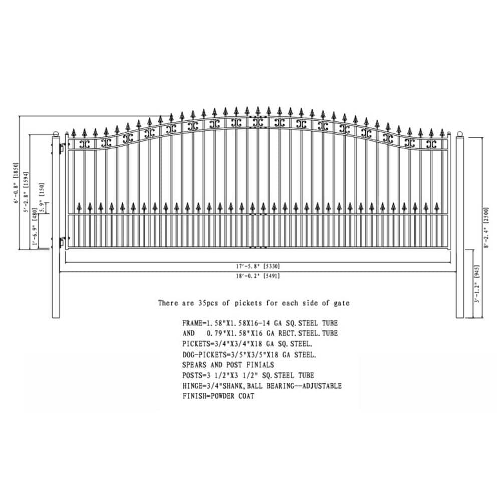 ALEKO St. Louis 18 ft. W x 6 ft. H Black Steel Single Slide Driveway with Gate Opener Fence Gate
