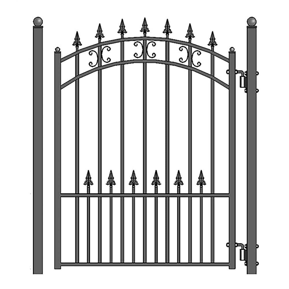 ALEKO 23 ft. x 6 ft. x 18 ft. Black Steel Single Sliding Driveway Gate St. Louis Style with Pedestrian Gate 5 ft. Fence Gate