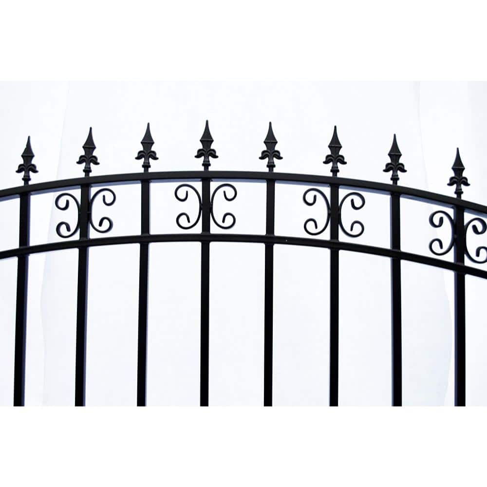 ALEKO 23 ft. x 6 ft. x 18 ft. Black Steel Single Sliding Driveway Gate St. Louis Style with Pedestrian Gate 5 ft. Fence Gate
