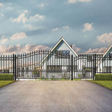 ALEKO 23 ft. x 6 ft. x 18 ft. Black Steel Single Sliding Driveway Gate St. Louis Style with Pedestrian Gate 5 ft. Fence Gate