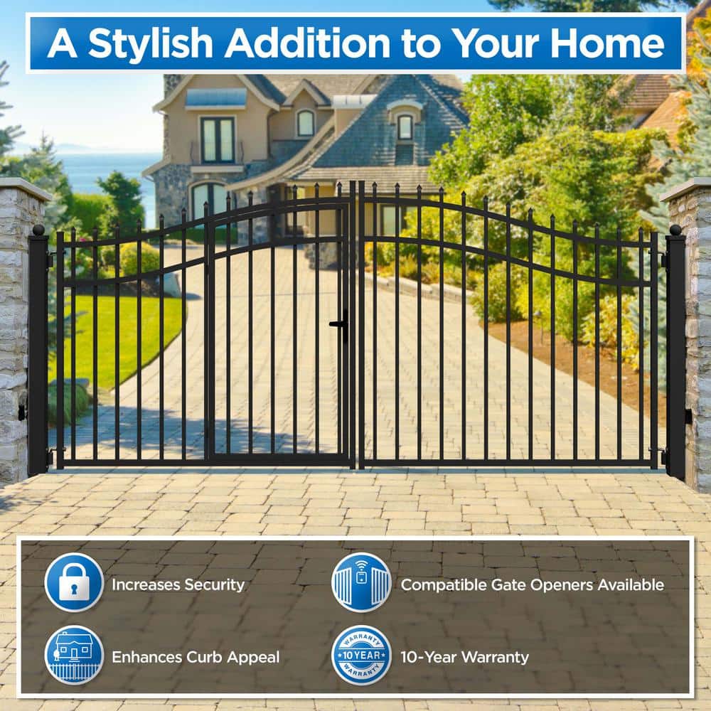 ALEKO Vienna Style 14 ft. x 7 ft. with Pedestrian Gate Black Steel Swing Dual Driveway Fence Gate