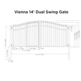 ALEKO Vienna Style 14 ft. x 7 ft. with Pedestrian Gate Black Steel Swing Dual Driveway Fence Gate