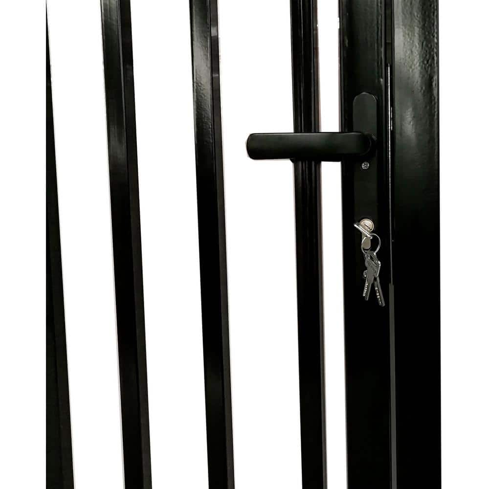 ALEKO Vienna Style 14 ft. x 7 ft. with Pedestrian Gate Black Steel Swing Dual Driveway Fence Gate