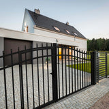 ALEKO Vienna Style 14 ft. x 7 ft. with Pedestrian Gate Black Steel Swing Dual Driveway Fence Gate