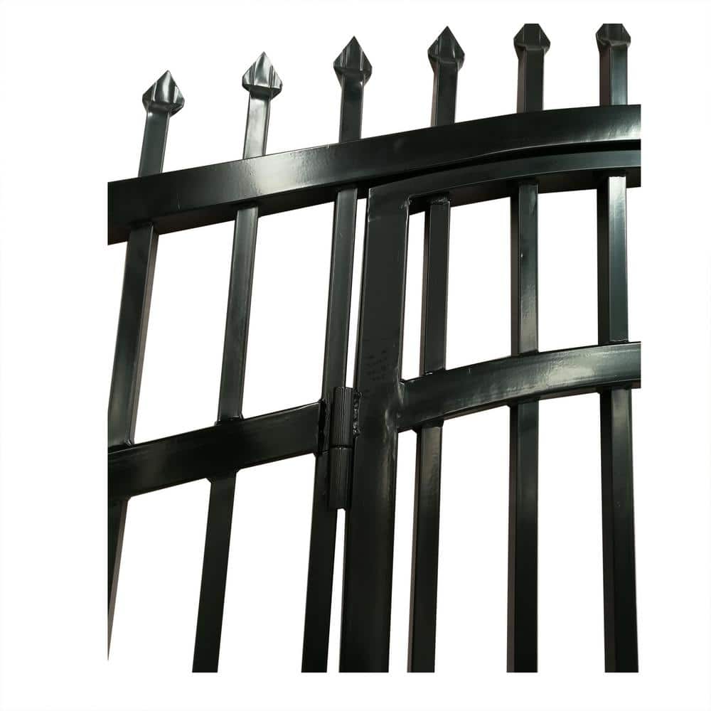 ALEKO Vienna Style 14 ft. x 7 ft. with Pedestrian Gate Black Steel Swing Dual Driveway Fence Gate