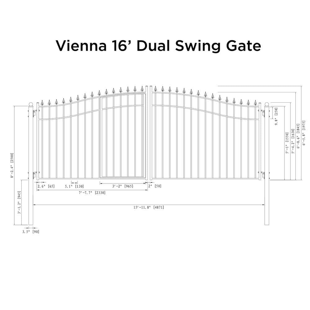 ALEKO 16 ft. x 7 ft. VIENNA Black Metal Steel Dual Swinging Driveway Fence Gate with Pedestrian Gate