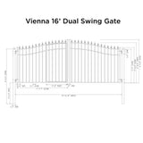 ALEKO 16 ft. x 7 ft. VIENNA Black Metal Steel Dual Swinging Driveway Fence Gate with Pedestrian Gate