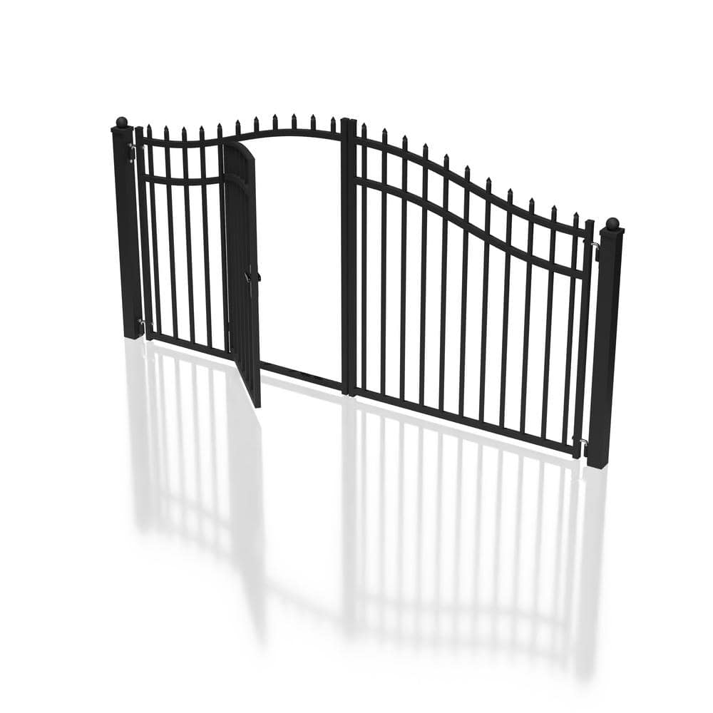 ALEKO 16 ft. x 7 ft. VIENNA Black Metal Steel Dual Swinging Driveway Fence Gate with Pedestrian Gate