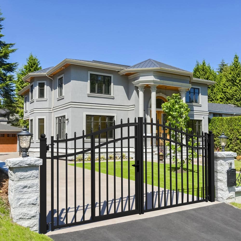 ALEKO 18 ft. x 7 ft. VIENNA Black Metal Steel Dual Swinging Driveway Fence Gate with Pedestrian Gate