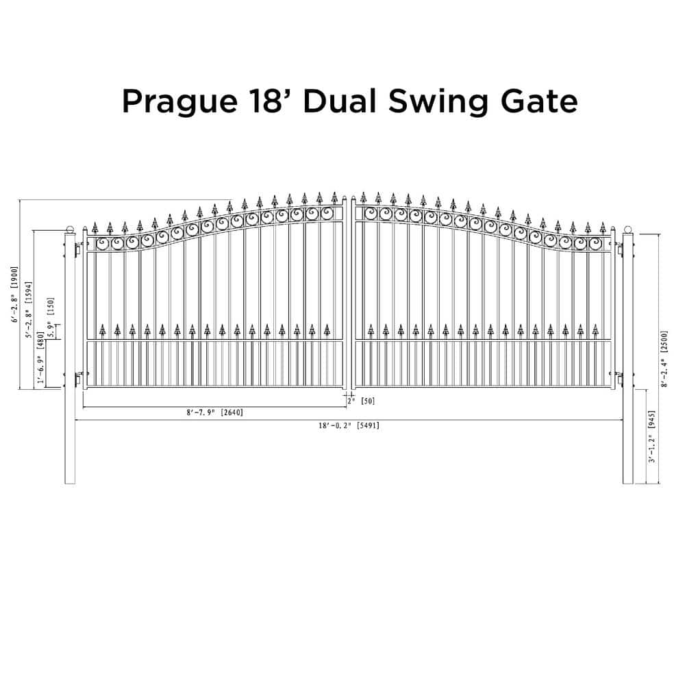 ALEKO 18 ft. x 7 ft. VIENNA Black Metal Steel Dual Swinging Driveway Fence Gate with Pedestrian Gate