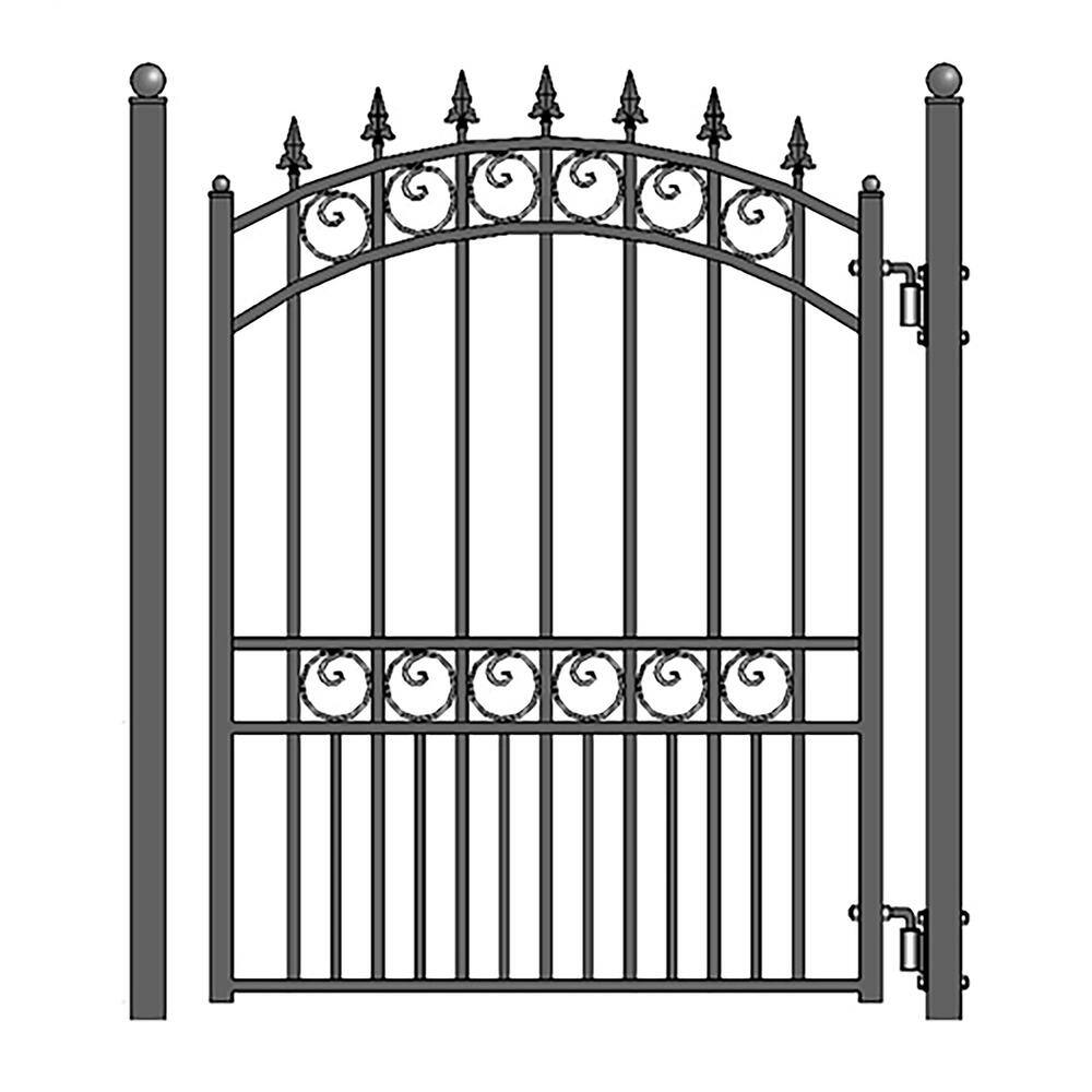 ALEKO 17 ft. x 6 ft. Black Steel Dual Swing Driveway Gate London Style 12 ft. with Pedestrian Gate 5 ft. Fence Gate