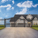 ALEKO 17 ft. x 6 ft. Black Steel Dual Swing Driveway Gate London Style 12 ft. with Pedestrian Gate 5 ft. Fence Gate