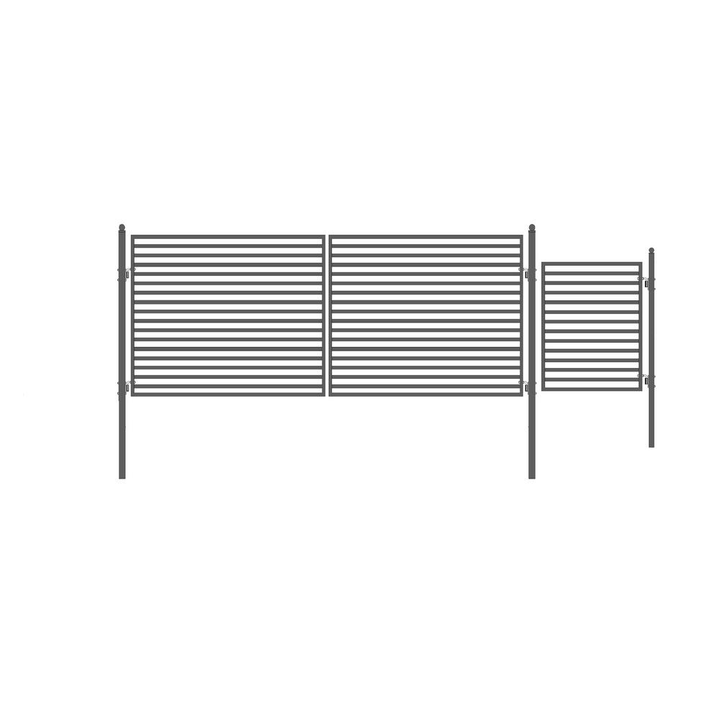 ALEKO 17 ft. x 6 ft. Black Steel Dual Swing Driveway Gate Milan Style 12 ft. with Pedestrian Gate 5 ft. Fence Gate