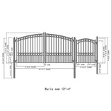 ALEKO 17 ft. x 6 ft. Black Steel Dual Swing Driveway Gate Paris Style 12 ft. with Pedestrian Gate 5 ft. Fence Gate