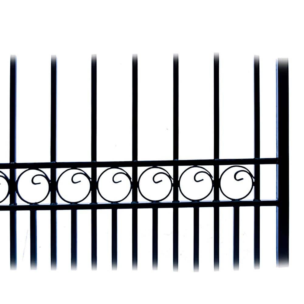 ALEKO 17 ft. x 6 ft. Black Steel Dual Swing Driveway Gate Paris Style 12 ft. with Pedestrian Gate 5 ft. Fence Gate