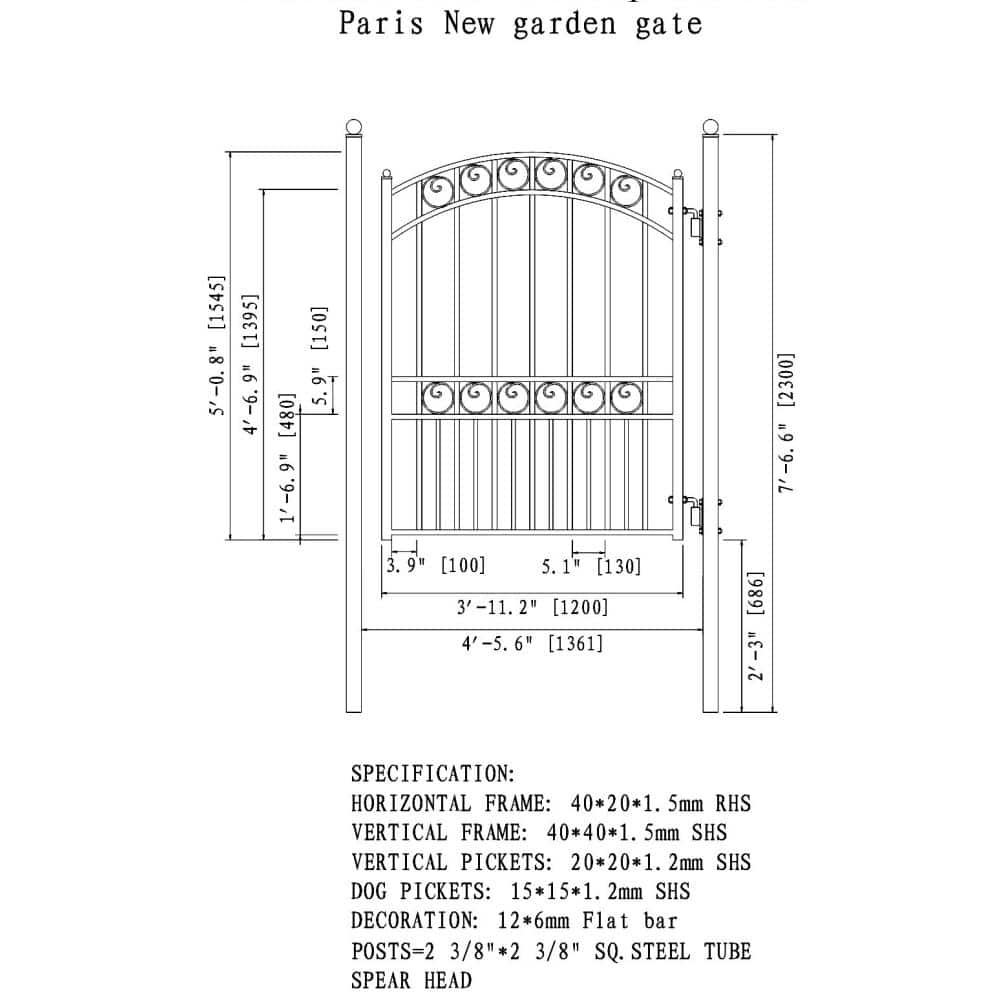 ALEKO 17 ft. x 6 ft. Black Steel Dual Swing Driveway Gate Paris Style 12 ft. with Pedestrian Gate 5 ft. Fence Gate