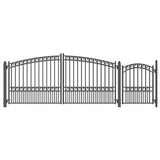 ALEKO 17 ft. x 6 ft. Black Steel Dual Swing Driveway Gate Paris Style 12 ft. with Pedestrian Gate 5 ft. Fence Gate