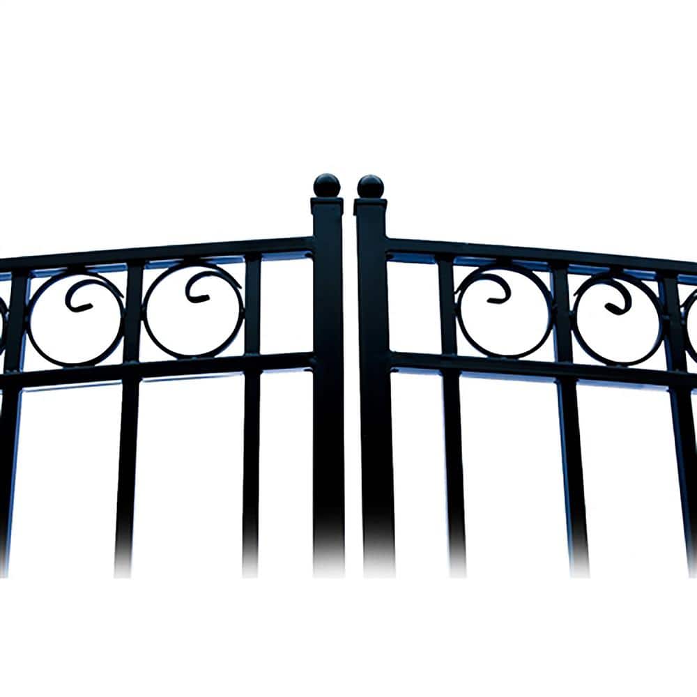 ALEKO 17 ft. x 6 ft. Black Steel Dual Swing Driveway Gate Paris Style 12 ft. with Pedestrian Gate 5 ft. Fence Gate