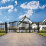 ALEKO 17 ft. x 6 ft. Black Steel Dual Swing Driveway Gate Paris Style 12 ft. with Pedestrian Gate 5 ft. Fence Gate