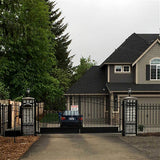 ALEKO 17 ft. x 6 ft. Black Steel Dual Swing Driveway Gate Venice Style 12 ft. with Pedestrian Gate 5 ft. Fence Gate