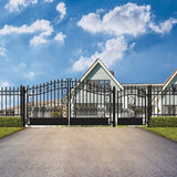 ALEKO 17 ft. x 6 ft. Black Steel Dual Swing Driveway Gate Venice Style 12 ft. with Pedestrian Gate 5 ft. Fence Gate
