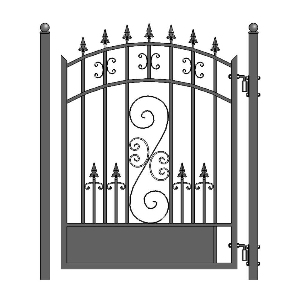 ALEKO 17 ft. x 6 ft. Black Steel Dual Swing Driveway Gate Venice Style 12 ft. with Pedestrian Gate 5 ft. Fence Gate