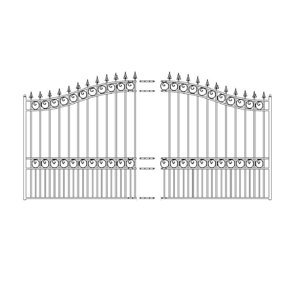 ALEKO 19 ft. x 6 ft. Black Steel Single Swing Driveway Gate London Style 14 ft. with Pedestrian Gate 5 ft. Fence Gate