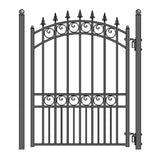 ALEKO 19 ft. x 6 ft. Black Steel Single Swing Driveway Gate London Style 14 ft. with Pedestrian Gate 5 ft. Fence Gate
