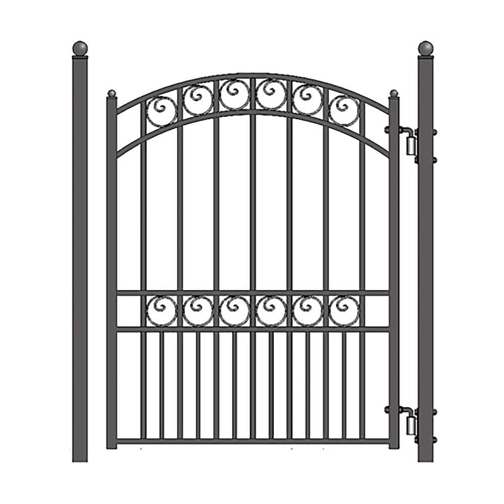 ALEKO 19 ft. x 14 ft. x 6 ft. x 5 ft. Black Steel Single Swing Driveway Gate Paris Style with Pedestrian Gate Fence Gate
