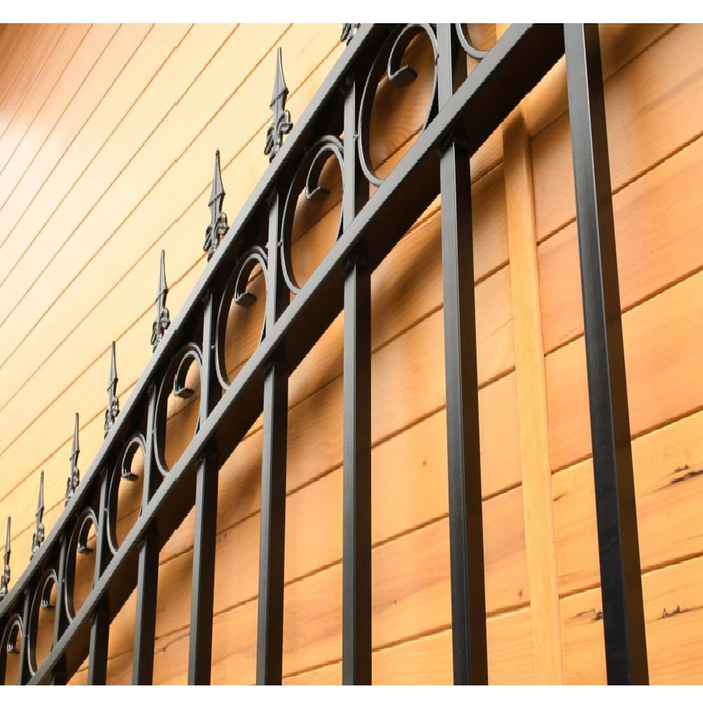 ALEKO 19 ft. x 14 ft. x 6 ft. x 5 ft. Black Steel Single Swing Driveway Gate Prague Style with Pedestrian Gate Fence Gate