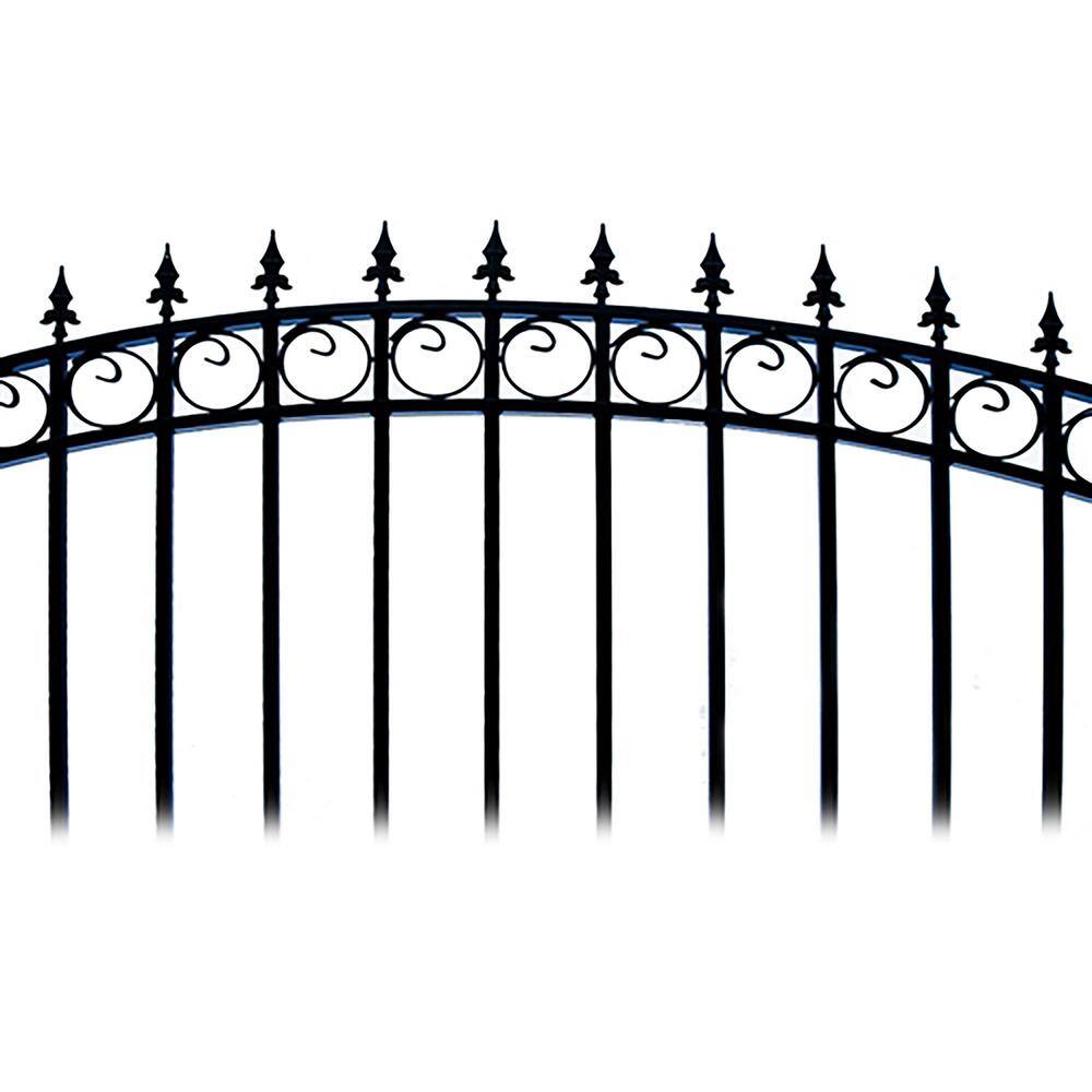 ALEKO 19 ft. x 14 ft. x 6 ft. x 5 ft. Black Steel Single Swing Driveway Gate Prague Style with Pedestrian Gate Fence Gate