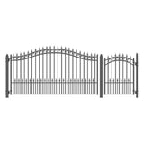 ALEKO 19 ft. x 14 ft. x 6 ft. x 5 ft. Black Steel Single Swing Driveway Gate Prague Style with Pedestrian Gate Fence Gate