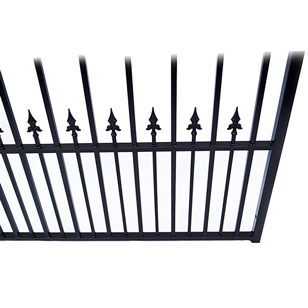 ALEKO 19 ft. x 14 ft. x 6 ft. x 5 ft. Black Steel Single Swing Driveway Gate Prague Style with Pedestrian Gate Fence Gate