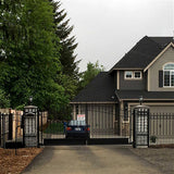 ALEKO 19 ft. x 14 ft. x 6 ft. x 5 ft. Black Steel Dual Swing Driveway Gate Venice Style with Pedestrian Gate Fence Gate