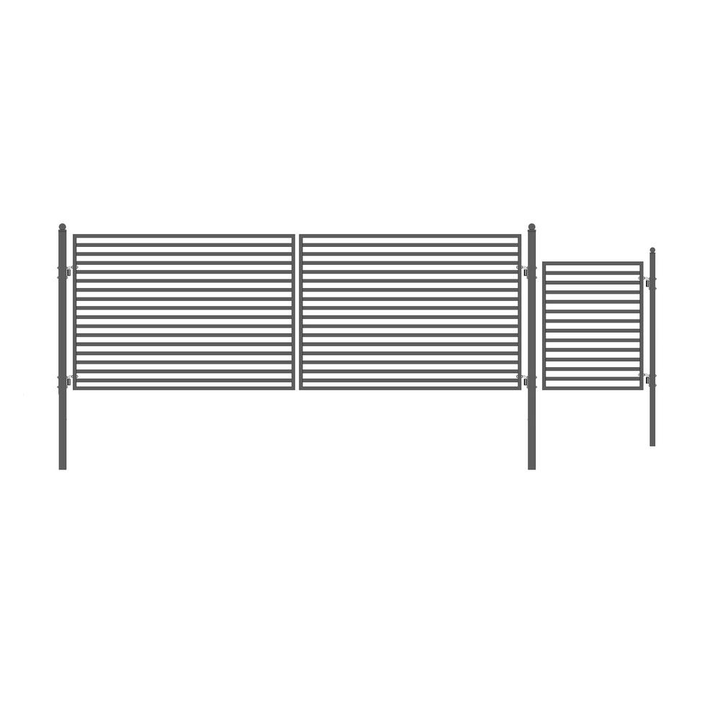 ALEKO 21 ft. x 6 ft. Black Steel Dual Swing Driveway Gate Milan Style 16 ft. with Pedestrian Gate 5 ft. Fence Gate