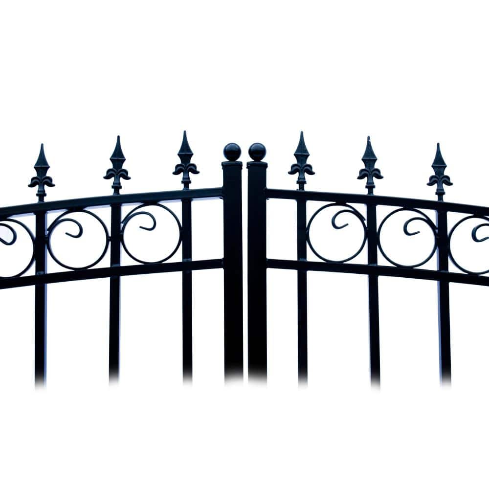 ALEKO Prague Style 16 ft. x 6 ft. with Pedestrian Gate Black Steel Swing Dual Driveway Fence Gate