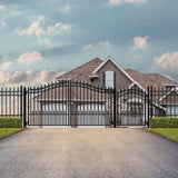 ALEKO Prague Style 16 ft. x 6 ft. with Pedestrian Gate Black Steel Swing Dual Driveway Fence Gate
