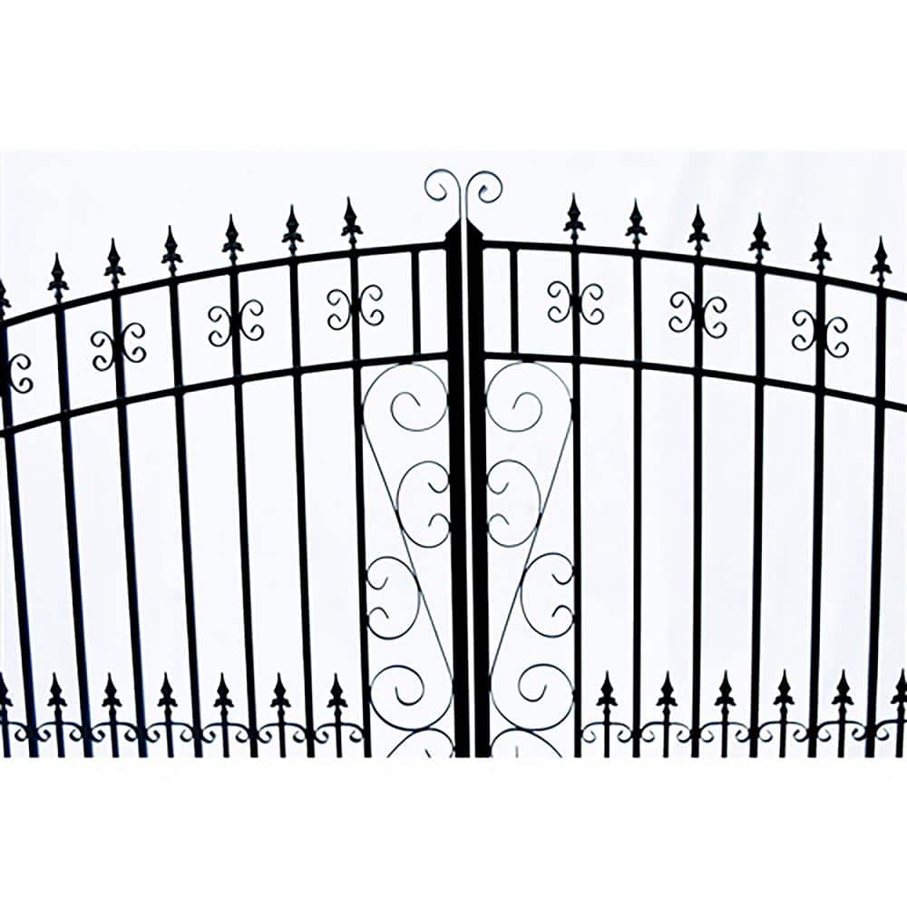 ALEKO 21 ft. x 6 ft. Black Steel Dual Swing Driveway Gate Venice Style 16 ft. with Pedestrian Gate 5 ft. Fence Gate