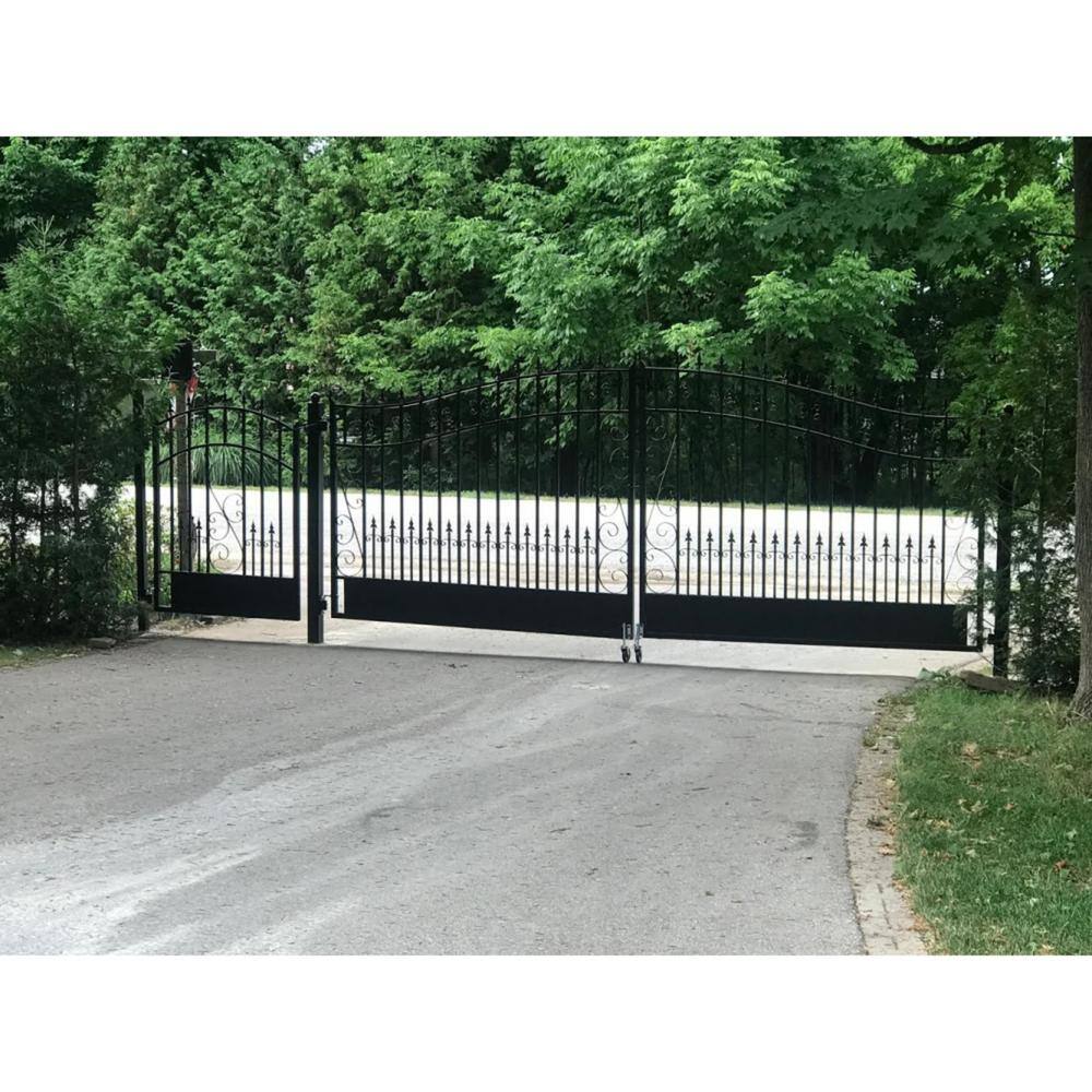ALEKO 21 ft. x 6 ft. Black Steel Dual Swing Driveway Gate Venice Style 16 ft. with Pedestrian Gate 5 ft. Fence Gate