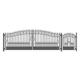 ALEKO 21 ft. x 6 ft. Black Steel Dual Swing Driveway Gate Venice Style 16 ft. with Pedestrian Gate 5 ft. Fence Gate