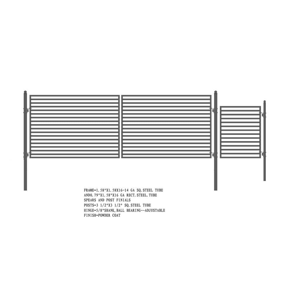 ALEKO 23 ft. x 6 ft. Black Steel Dual Swing Driveway Gate Milan Style 18 ft. with Pedestrian Gate 5 ft. Fence Gate