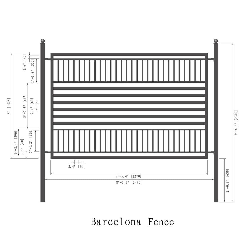 ALEKO 8 ft x 5 ft Barcelona Series Black Metal Iron Fence Gate Panel