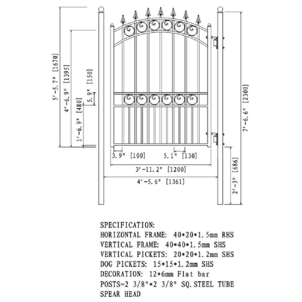 ALEKO London Style 4 ft. x 5 ft. Black Steel Pedestrian Fence Gate