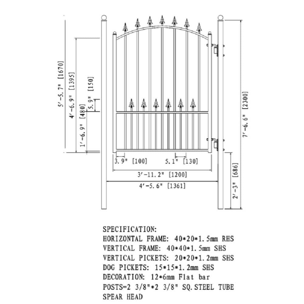 ALEKO OSLO Style 4 ft. x 5 ft. Black Steel Pedestrian Fence Gate